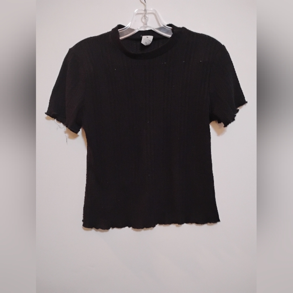 PAPER CRANE Classic Black KNIT Ribbed Women's Top M Junior